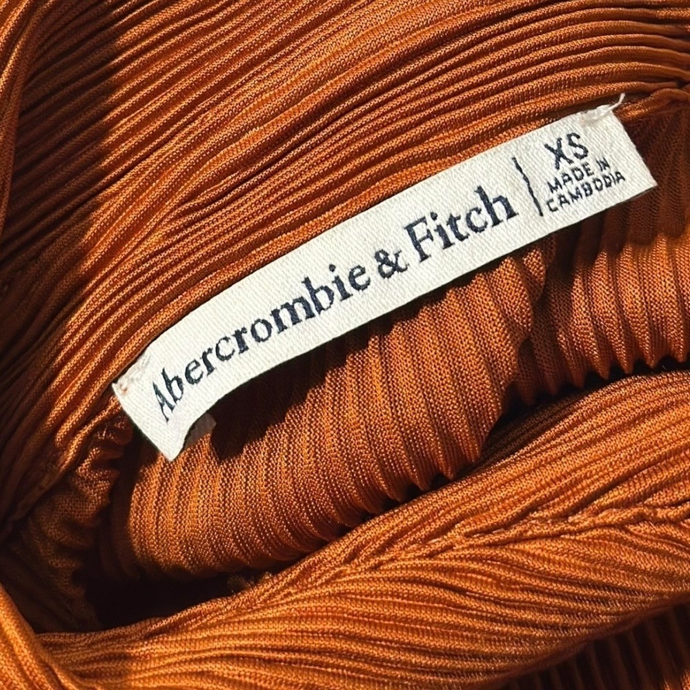 Abercrombie & Fitch Ribbed Pleated Button Down Shirt Rust Orange Women's XS - Picture 5 of 7